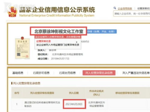 持續發酵 蔡徐坤工作室列入 經營異常名錄