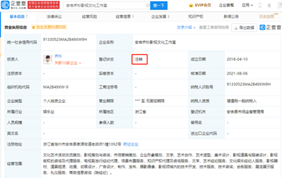 喬杉影視文化工作室注銷